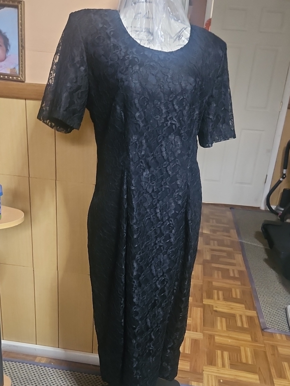 My Michelle Black Lace Midi Dress - Short Sleeve Elegant Overlay